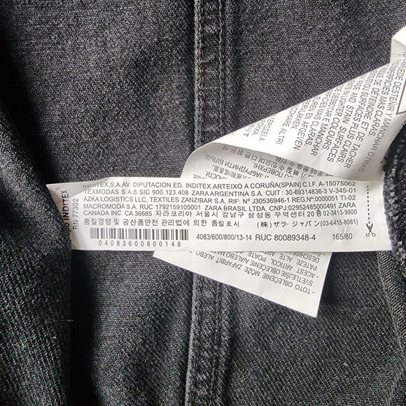 Girls' Zara distressed black jean jacket. Size 13-14. Some discoloring in photos - Picture 5 of 5